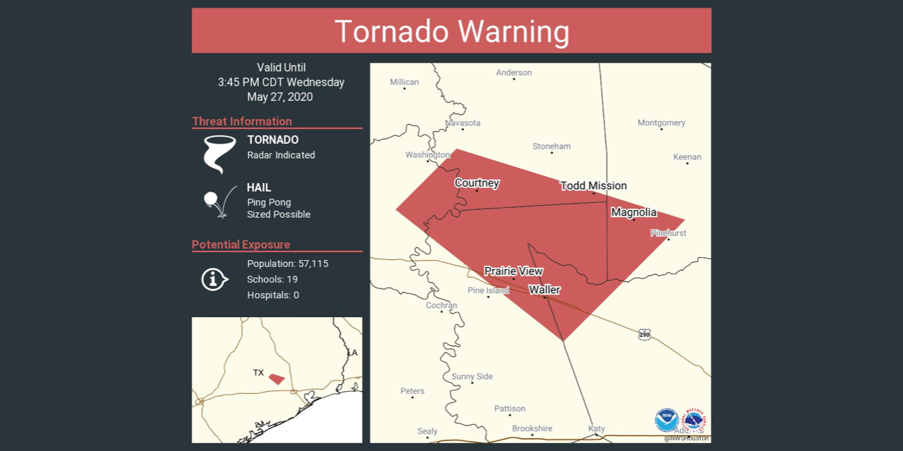 Tornado Warning Issued For Magnolia; Portions of Montgomery County